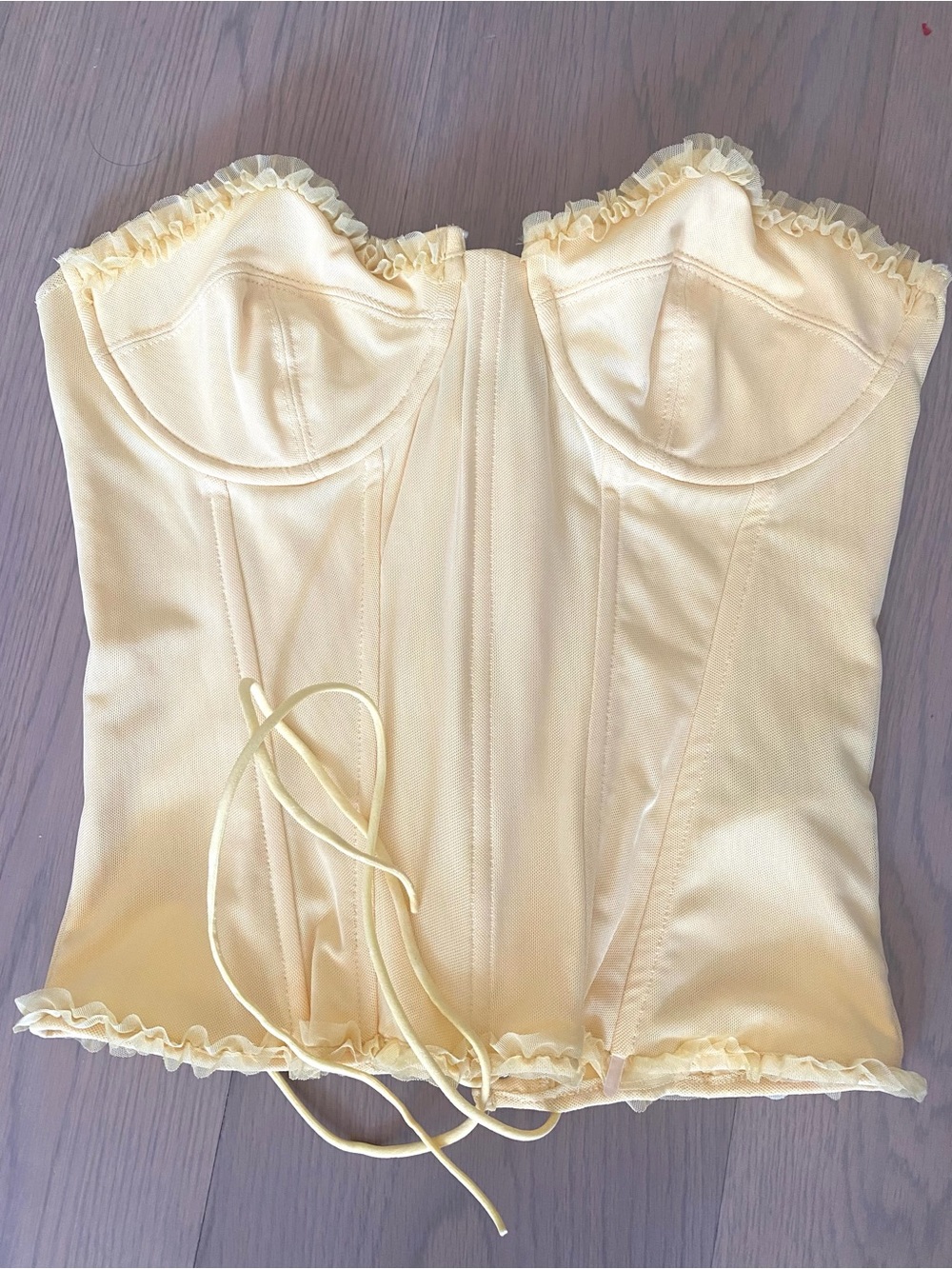 Women's Strapless Corset Bustier Top - Pale Yellow Size Large